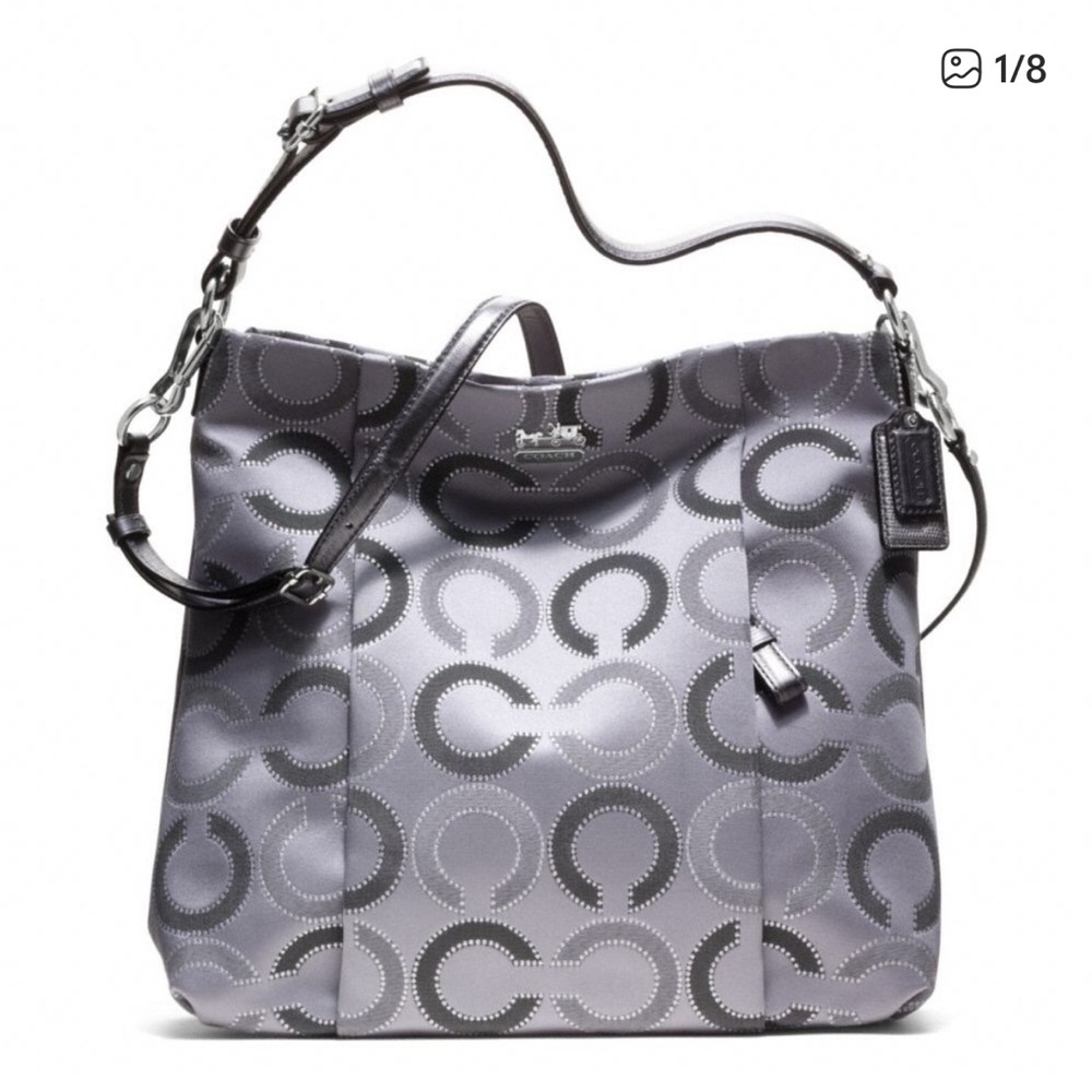 Coach Dotted Op Art Madison Isabelle silver metallic Shoulder /crossbody bag EUC